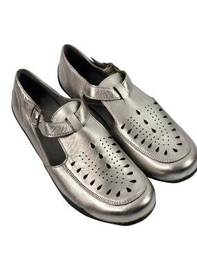 Ros Hommerson Cameo Fisherman Sandal Pewter Leather Mary Jane Shoes Comfort Sz 8